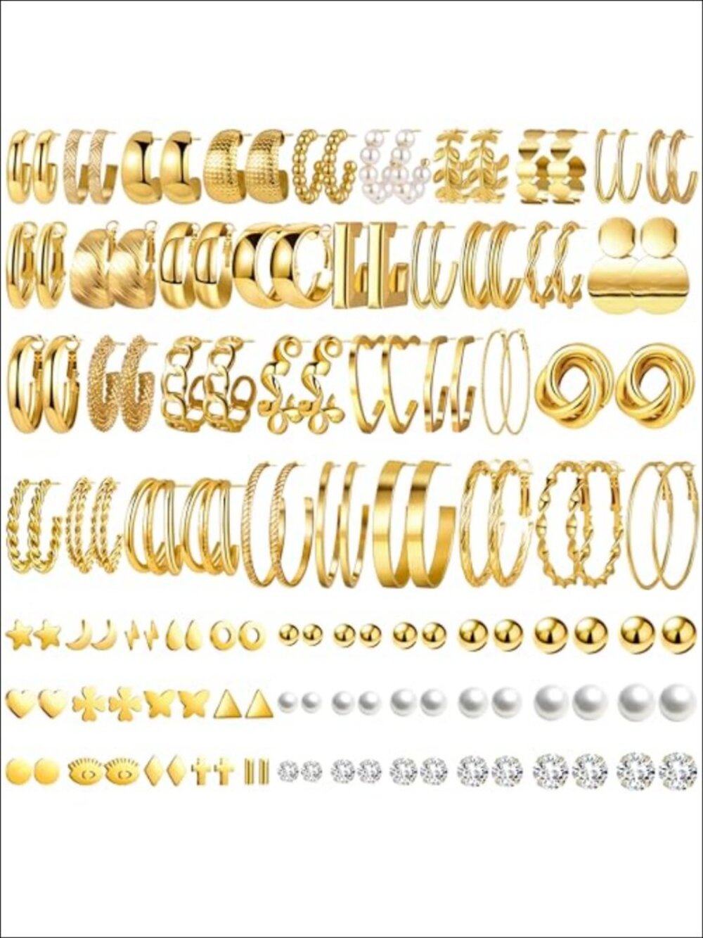 68 Pairs 14K Gold Plated Hoop Earrings Set S925 Sterling Silver Huggie Multipack